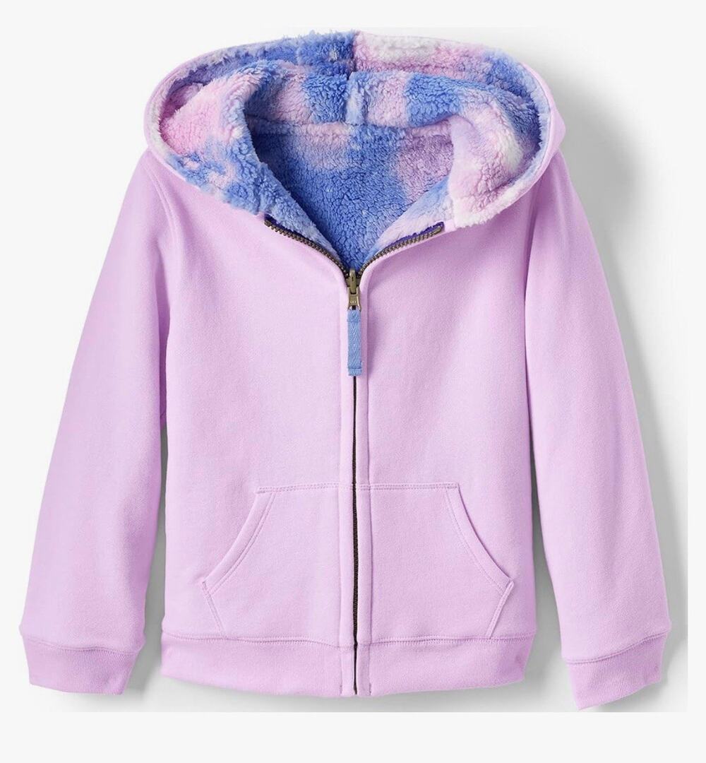 Lands End Pattern Sherpa Lined Hoodie Lilac Thistle Galaxy Kids Husky Sz XL/H